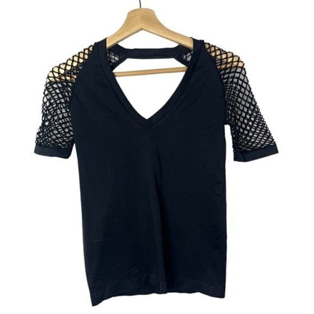 Venus Black Second Skin Mesh Sleeve Seamless Top XS